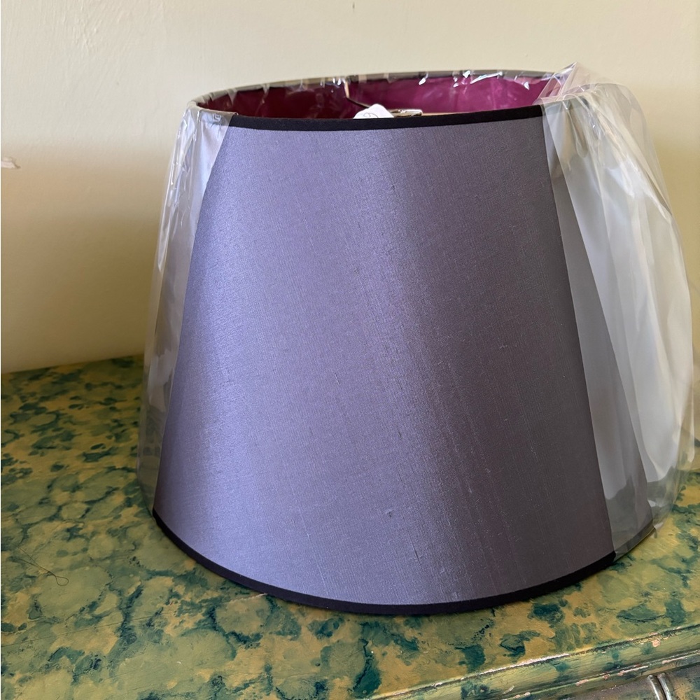 New LAURA ASHLEY Silk Drum Lampshade PAIR Set of 2  Charcoal/ Cherry 16”